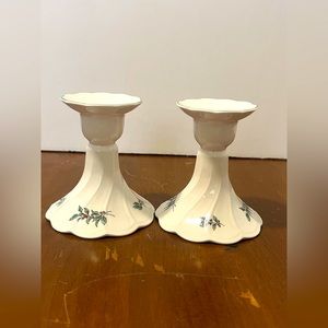 Vintage Nikko Japan Candlestick Holders w/ Christmas Holly 4” tall. Set Of 2